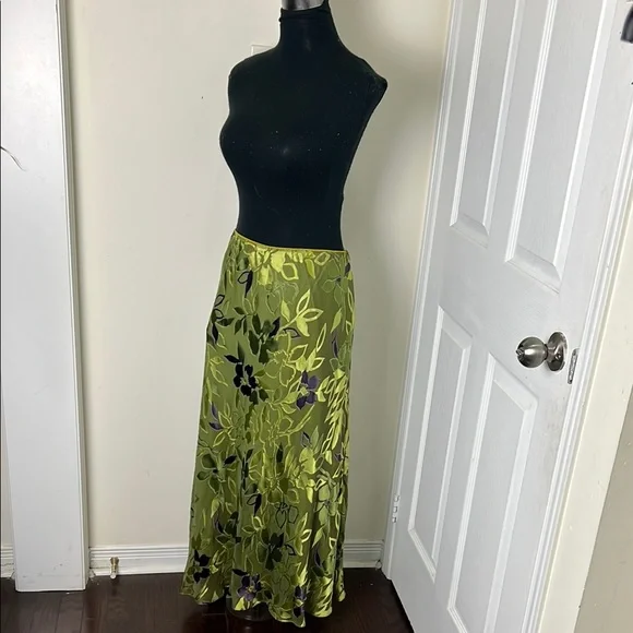 Vintage Jacques Vert 26% Silk Blend Brocade Floral Green Slip Skirt Size 14 - Picture 5 of 13